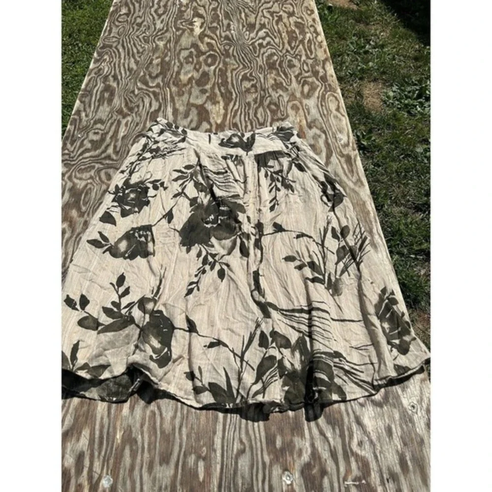 Grace‎ Elements Skirt Cotton Size 10 Floral Tan Brown Gold Floral Spring Zipper